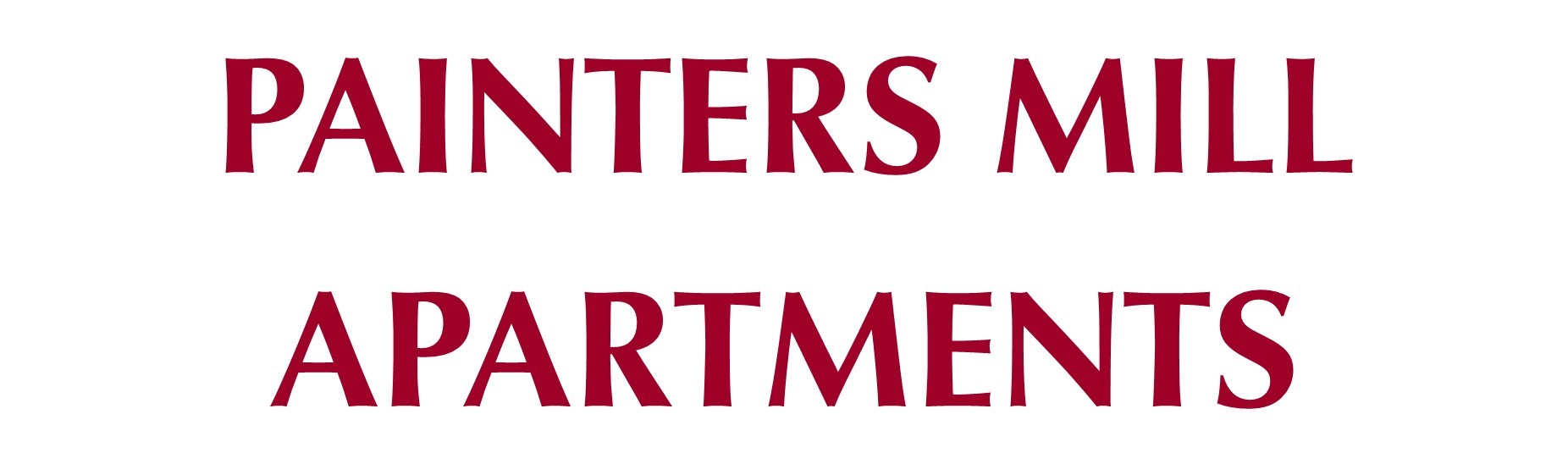A red text image that reads "PAINTERS MILL APARTMENTS".